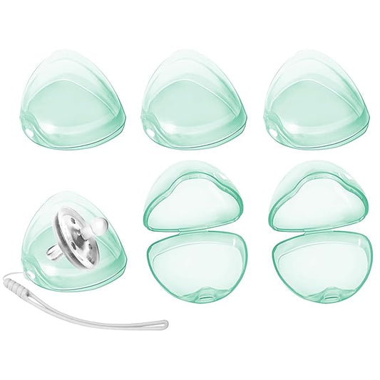 Nisxabebe Pacifier Case,6 Pack BPA Free Pacifiers Holder Case with Lanyard for Diaper Bag,Pacifiers Container Box for Baby Binky Nipple Travel,Essential Pacifier Accessories,Easy to Clean, Green