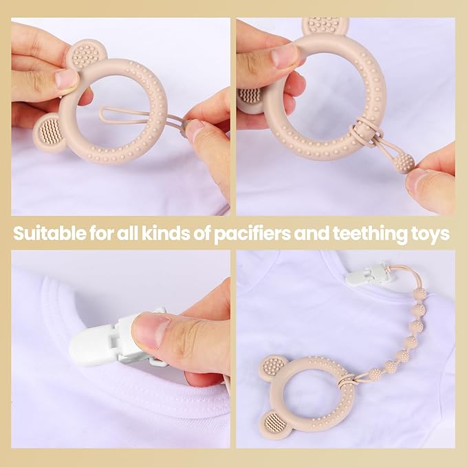 Eascrozn 6 Pack Baby Pacifier Clip, Silicone Pacifier Clips Holder with One Piece Design, BPA Free, Soft Flexible Binky Clips with Texture for Baby Boy and Girl