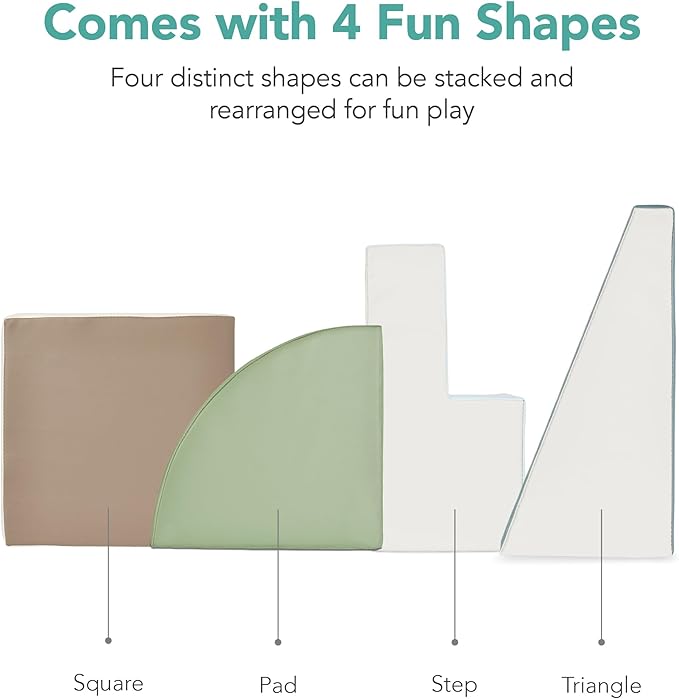 Best Choice Products Soft Foam Climbing Blocks for Toddlers, 4-Piece Baby Play Set, Easy-Clean Vinyl Foam Shapes, Safe Certified Materials, Early Learning Motor Skill Development Toy - Earth Tone