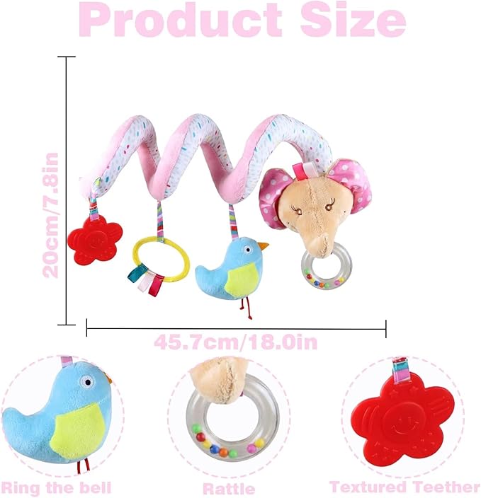 Multi-Use Baby Spiral Activity Toy – Spiral carseat Toy for Car Seat, Stroller,Play Gym, Keeps Baby Quiet, Easy Travel Solution