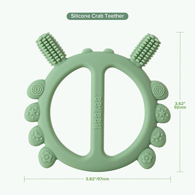 Haakaa Silicone Crab Baby Teether,Teething Toys,360° Baby Toothbrush Head for Infant Self-Brushing Training,Food-Grade Silicone,First Easter Gift,Pea Green