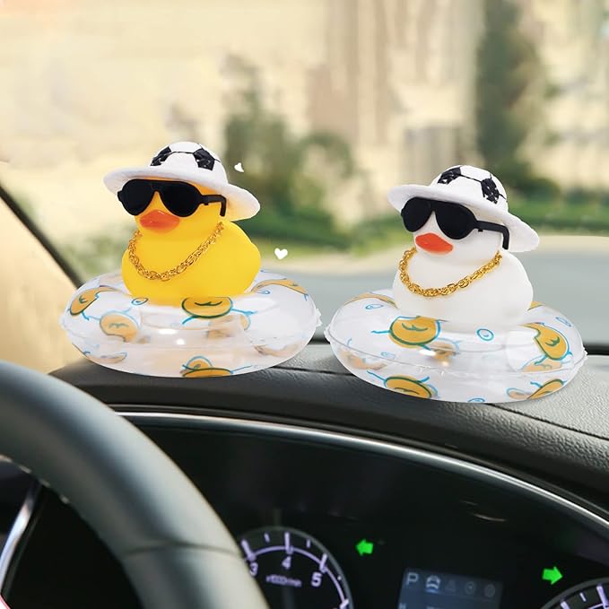 wonuu Car Accessories Rubber Ducks Dashboard Decorations Rubber Duck Pink Accessories Dashboard Duck Car Decorations Car Ducks for Dashboard, Football Hat&White