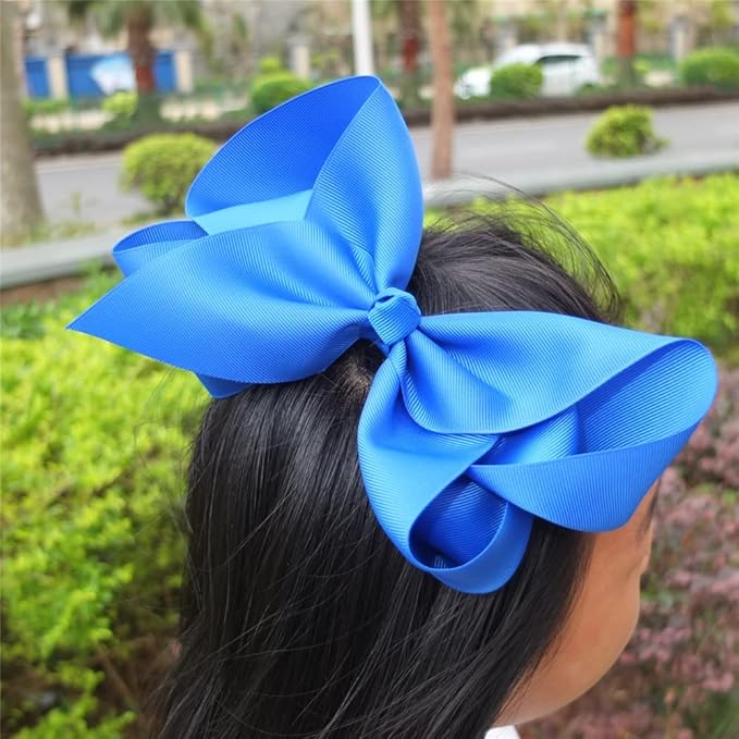 24 Colors Jumbo 8 inch Hair Bow Clips for Little Girls Grosgrain Ribbon Bow Alligator Hair Clip Baby Girl Teens Women Hair Accessories (24 pcs/8 Inch)