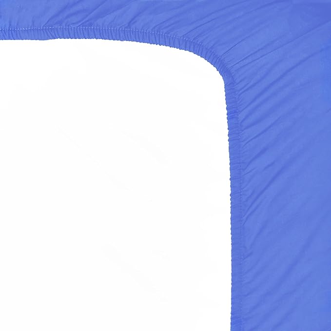 2 Pack n Play Mattress Sheets – 100% Percale Weave Cotton Soft Portable Crib Mattress Sheets for Boys with Jungle Sports and Solid Blue Design; 2 Pc Playpen Mattress or Mini Crib Sheet Fitted Set