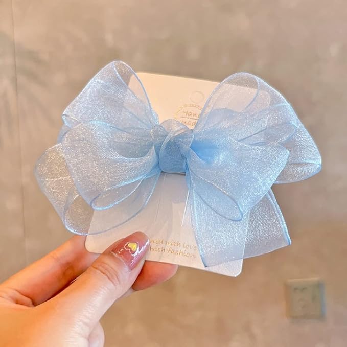 Hot&Sattion 4 Colors 5Inch Hair Bows Clips Large Big Chiffon Ribbon Hair Bows Alligator Clips Hair Accessories for Girls Toddler Kids Children Teens