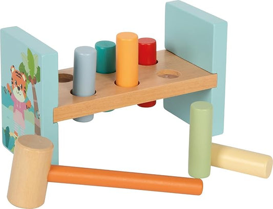 small Foot Jungle Friends 12763 Knock Bench Robust Knocking Game Made of FSC 100% Certified Wood with Jungle Motifs for Children from 12 Months