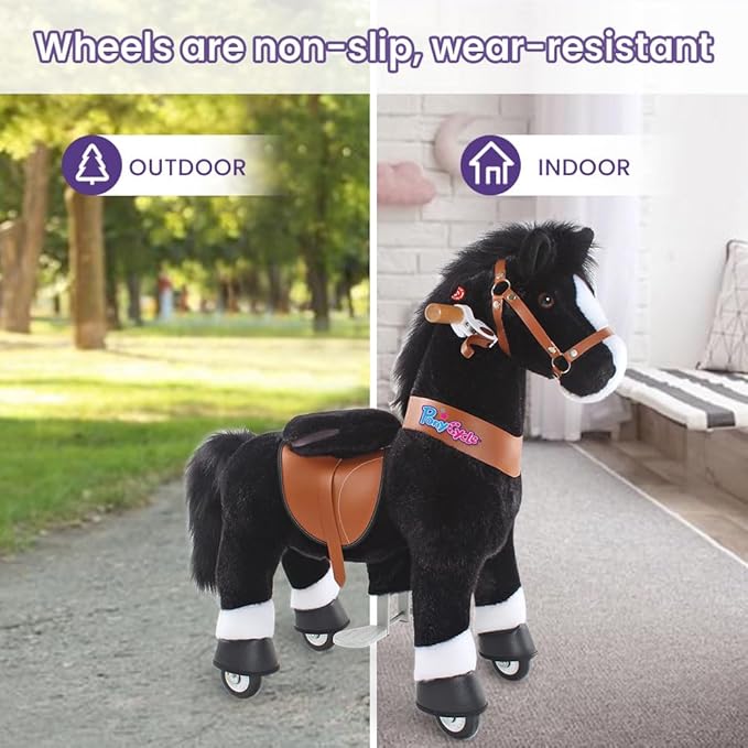 PonyCycle Ride on Pony Toy Spring Horse Classic Model U (with Brake/ 36" Height/Size 4 for Age 4-7) Horse Rider Toys Bouncy Animals Toddlers Riding Toy Black Ux426