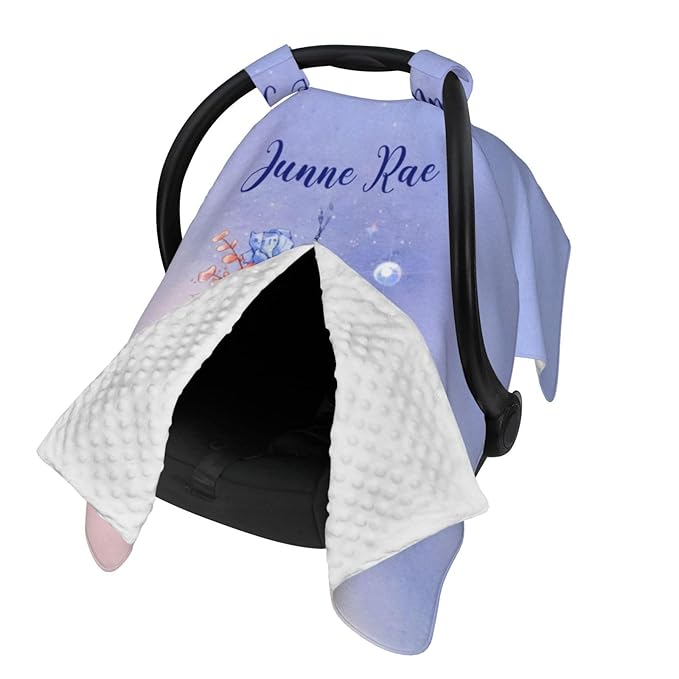 Custom Baby Car Seat Canopy with Name, Personalized Stroller Baby Car Seat Covers for Girls, Minky Nursing Carseat Cover for Breastfeeding, Car Seat Canopies for Infant Newborn(Dolphin)