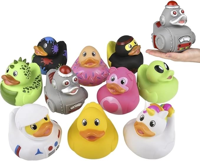 Big Rubber Ducky Collectible Mix (5.5") Alien, Robot, Dinosaur, Splat, Ninja, Confetti, Pink Heart, Yellow, Unicorn and Astronaut. Perfect for Ducking (Robot)