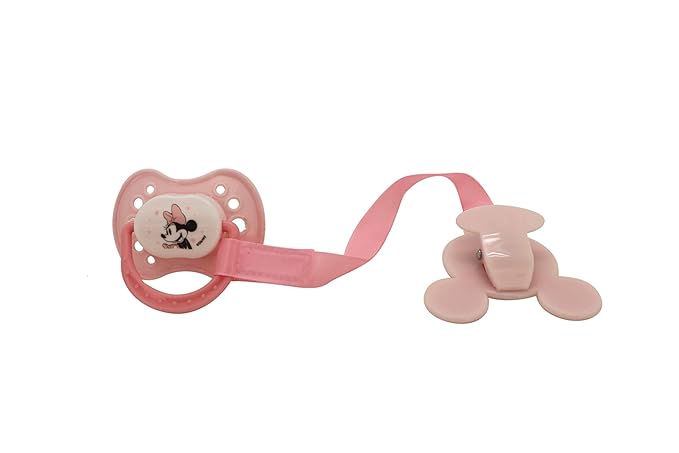Disney Cudlie Minnie Mouse Baby Girl 4 Pack of 2 Pacifiers & 2 Clips with Sugar & Spice Print