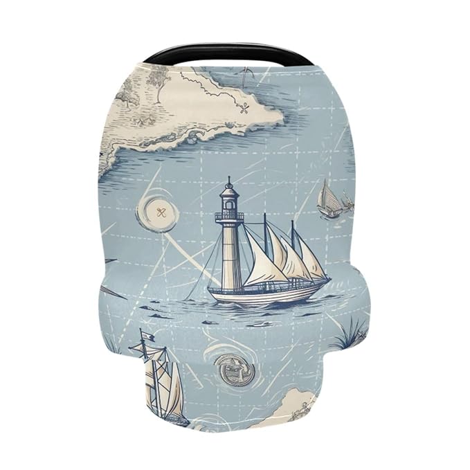 xigua Nautical Map Baby Car Seat Covers, Breathable Breastfeeding Covers - Car Seat Covers for Babies, Multi-use Nursing Cover