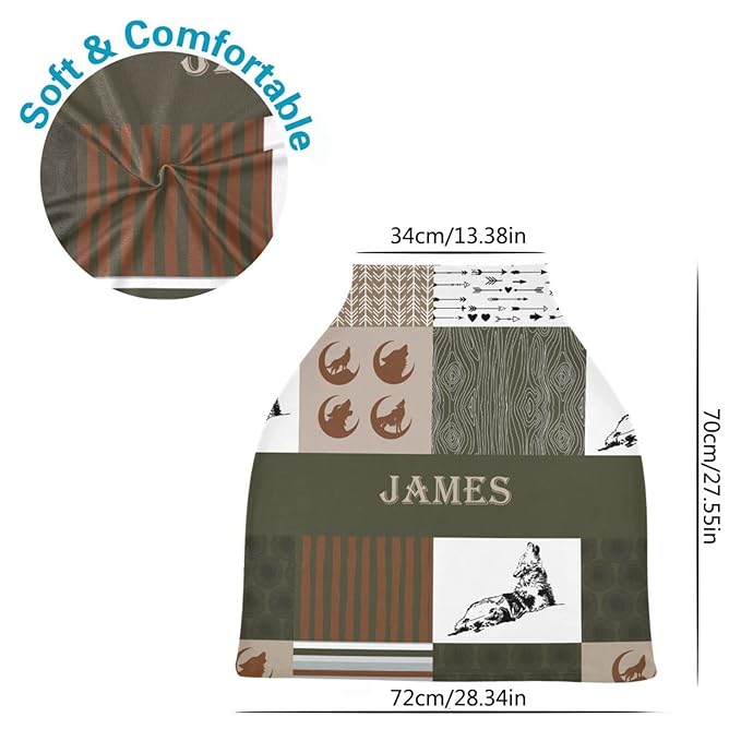 Personalized Car Seat Covers for Babies, Customized Infant Carseat Cover Canopy for Boys, Breathable Nursing Cover Breastfeeding Scarf, Soft Infant Stroller Canopy, Woodland Wolf