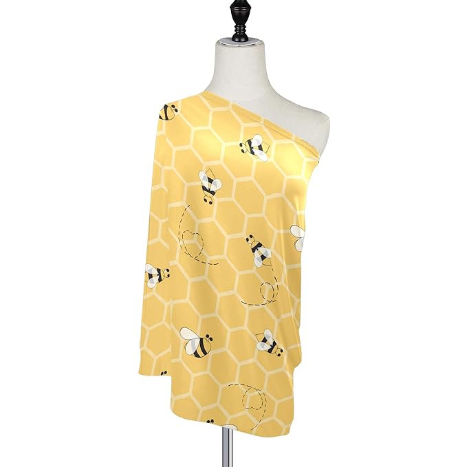 Cute Bee On Honey Yellow Honeycomb Pattern Stretchy Baby Car Seat Cover Infant Canopy Nursing Covers Breastfeeding Cover Breathable Windproof Winter Scarf for Boys Girls