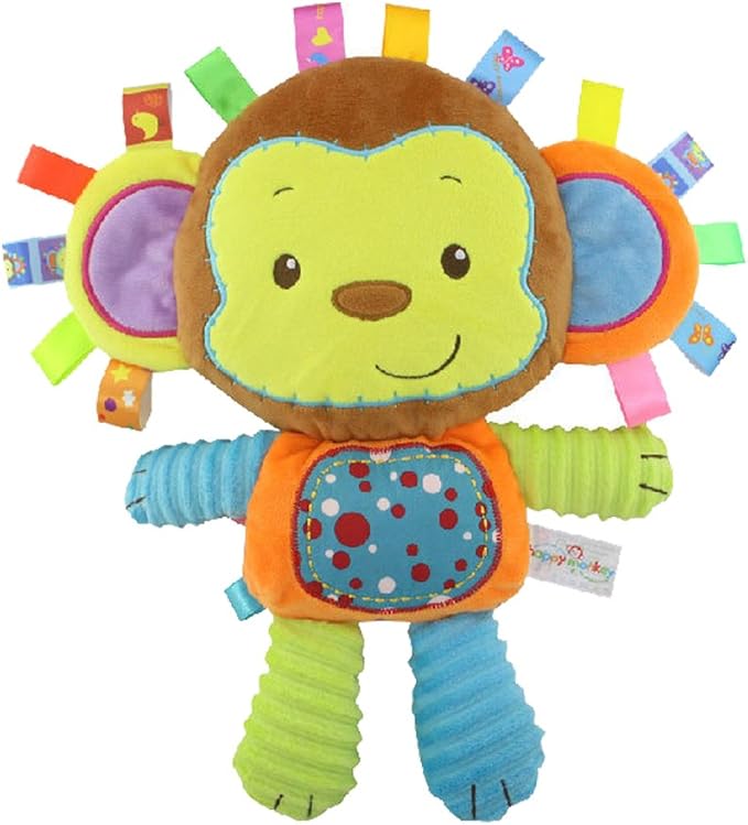 Monkey Taggie Activity Blanket and Sensory Toy Baby Gifts for Newborns Baby,Infant,Lovey Soft Toy - Clam Down and Play Your Baby, Baby taggy Toy