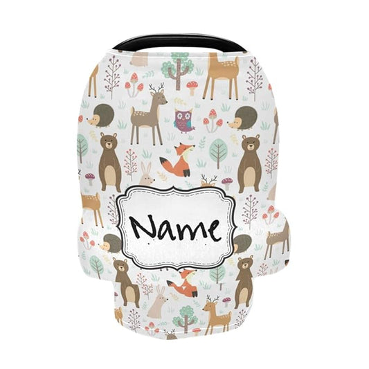 Personalized Cute Animal Baby Car Seat Covers for Girls Boys, Customized Carseat Cover with Name, Infant Carrier Cover Stroller Canopy, Nursing Cover Breastfeeding Scarf for Newborn Babies