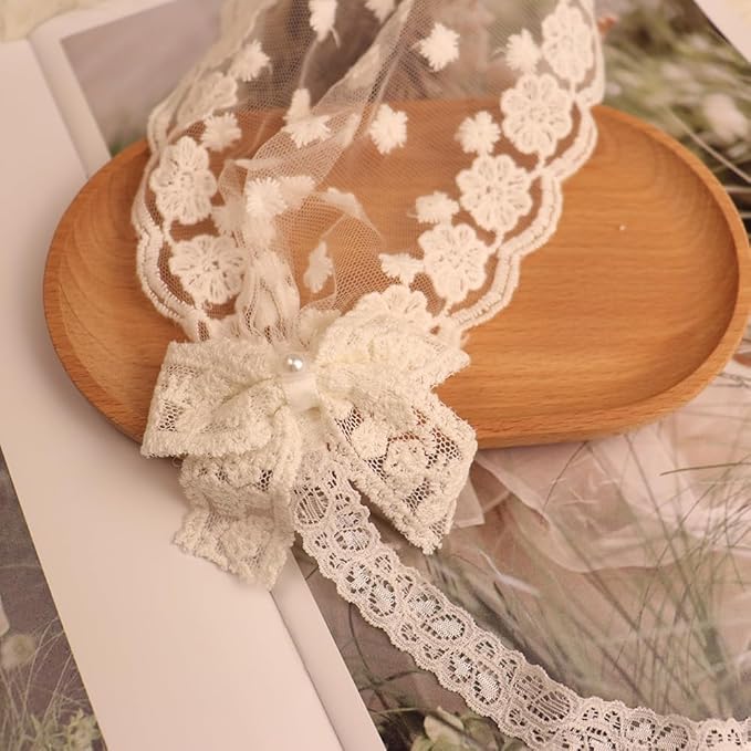 Baby Girls Lacy Bow Headband Soft Breathable Lace Hairband for Toddlers Infant Baptism Christening Beanie Cap Wide Turban Wedding Party Shower Gifts (Style 5)