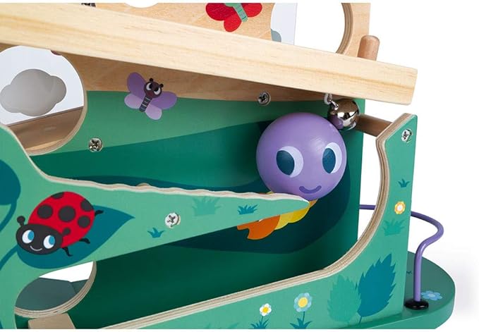 Janod - Wooden Caterpillar Ball Track 11.3x4.7x12 - Motor Skills Development - Boosts Imagination - Encourages Creative Play and Cognitive Growth - Safe Quality Materials