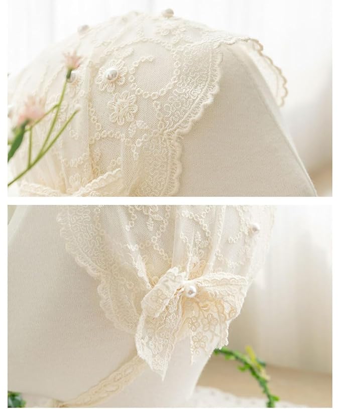 Baby Girls Lacy Bow Headband Soft Breathable Lace Hairband for Toddlers Infant Baptism Christening Beanie Cap Wide Turban Wedding Party Shower Gifts (Style 4)