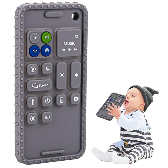 Baby Phone Teething Toys for Babies 0-3, 0-6, 6-12 Months | Soft Silicone Cell Phone Teethers Toys | Baby Fidget Toys 0-6 Months | Infant Teether for Breastfeeding Baby Boy Girl