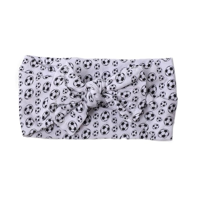 BBTDIN Baby Girls Soccer Headband Turban Infant Football Hairband Bowknot Newborn Soccer Bow Headwarp BTB10 (A1-White)