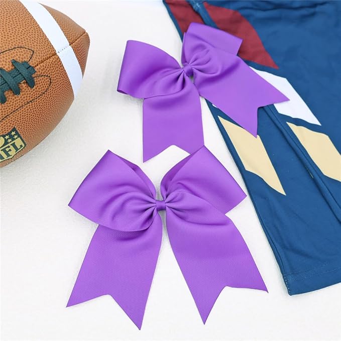 Pack of 2 Purple Jumbo Cheer Bow Hair Clips for School Girls Cheerleader Bows 8'' Dancing Softball Basketball Cheerleading Team Hair Accessories