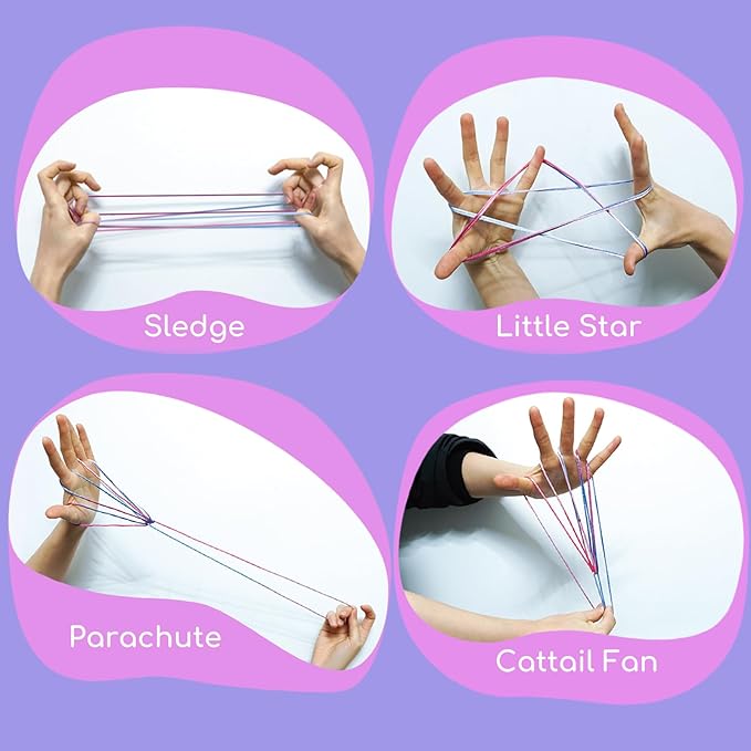 Cikyner Cat’s Cradle String, 8 Pcs Finger String Game 2m Long 2mm Diameter Cats Cradle with Instructions Polyester Purple String Toy Supplies Ideal for Gifts for Girls and Boys on Birthday Easter
