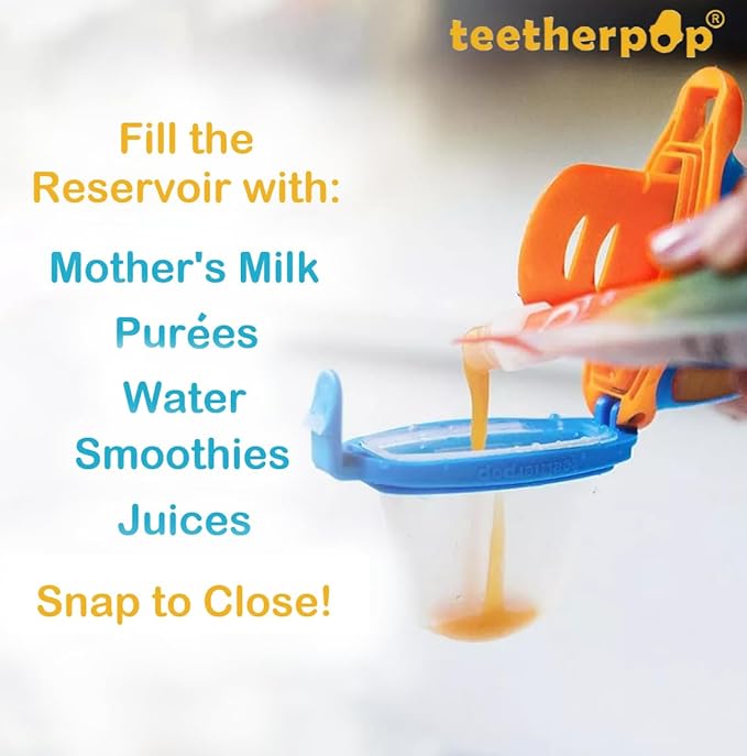 Teetherpop Fillable Freezable Teethers for Babies - Breastmilk Teether with Spill-Proof Sippy Slits – Teething Popsicle for Baby, Liquids & Purées, Cooling Teething Relief Feeder Pacifier - PinkLimon