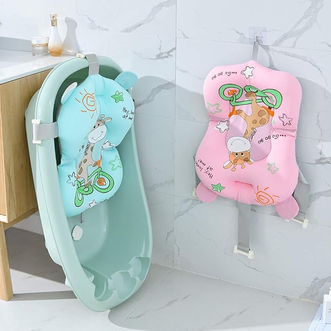 Baby Bath Cushion Cartoon Newborn Bathtub Mat Non-Slip Baby Bath Pad Quick Dry Baby Bathtub Pillow Seat Mat Floating Baby Bath Seat Cushion Adjustable Baby Bath Support Cushion for Baby 0-12 Months