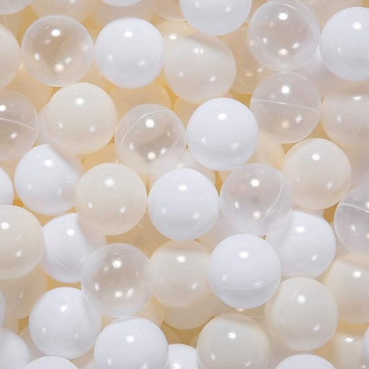 GOGOSO Balls for Ball Pit - Plastic Ball for Toddlers 1-3, Baby Kids Ball Pool Decoration 50 100 200 300 500 1000 (A White+Beige+Clear, 200 Balls)