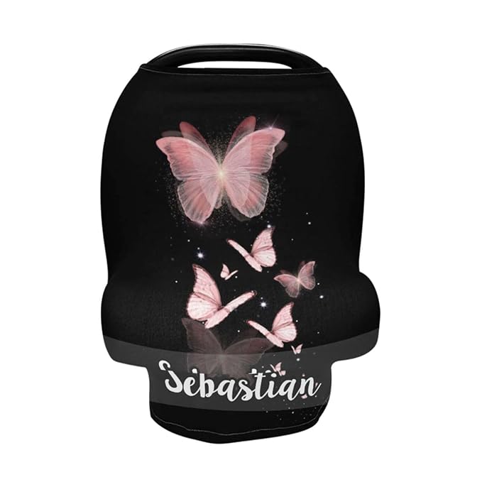 Personalized Baby Car Seat Cover for Babies, Custom Name Baby Car Seats Canopy for Girls, Nursing Breastfeeding Stroller Covers for Infant Newborn, Shower Gift for Baby (Pink Butterfly)
