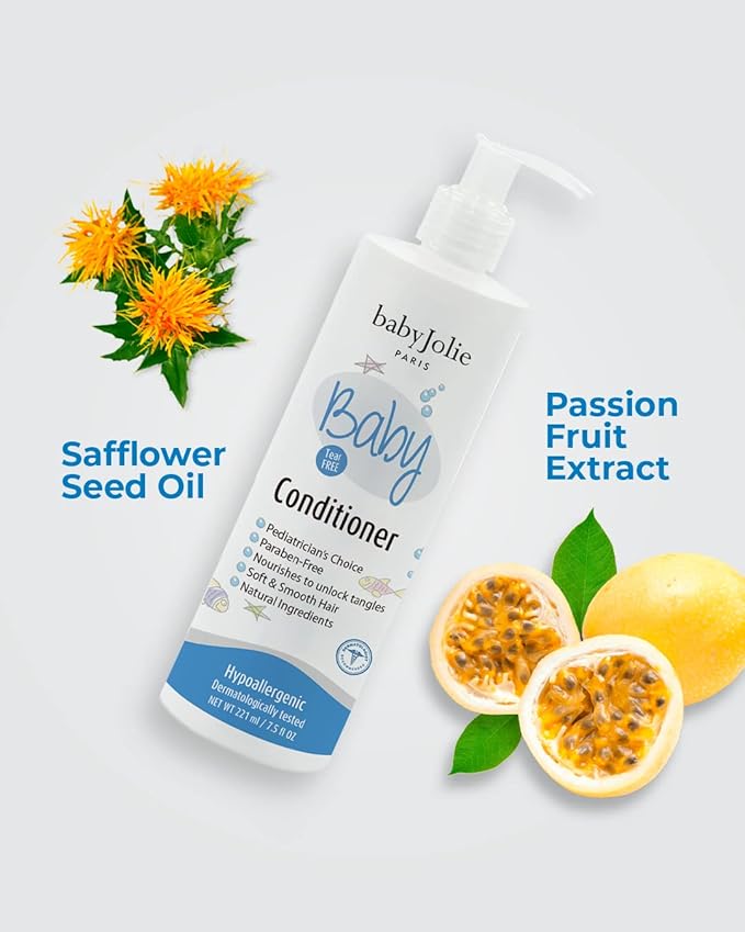 Baby Jolie Tear-Free Bath Essentials for Infants and Toddlers | Shampoo 7.5oz + Hair Conditioner 7.5oz