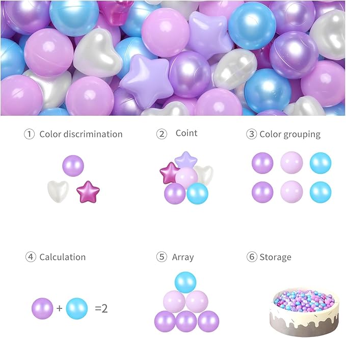 GOGOSO Ball Pit Balls,Plastics Balls for Ball Pit, Stars Hearts Shape for PastelBall for Toddlers Kids