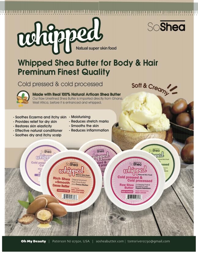 Whipped Shea Butter (Peppermint) - Nourishes, Moisturizes & Renews | 100% African Pure Shea Butter | Cold-Pressed & Cold-Processed | No Dyes & Parabens | Vegan | 6.25oz / 177g