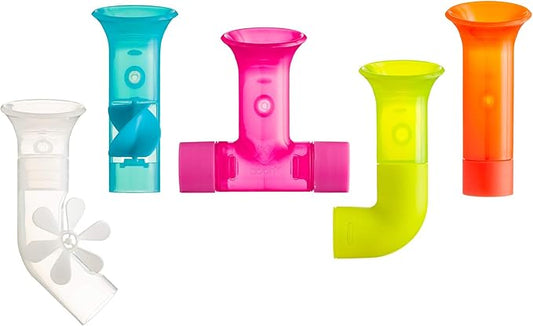 Boon Pipes Toddler Bath Toys - Interactive Toddler Sensory Toys - Suction Bath Toys for Hand Eye Coordination and Fine Motor Skills - Multicolored - 5 Count- Ages 12 Months and Up