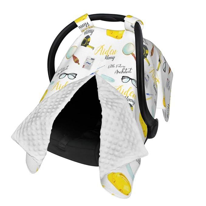 Personalized Baby Car Seat Canopy for Babies, Custom Name Baby Car Seats Covers for Boys Girls, Opening Minky Nursing Breastfeeding Cover for Infant Newborn, Carseat Canopies (Future Architects)