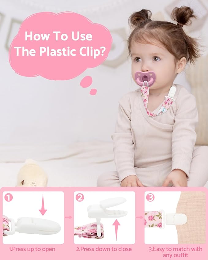 ALVABABY Pacifier Clips 8 Pack Pacifier Binky Paci Holder Leashes for Baby Teethers 8DP12