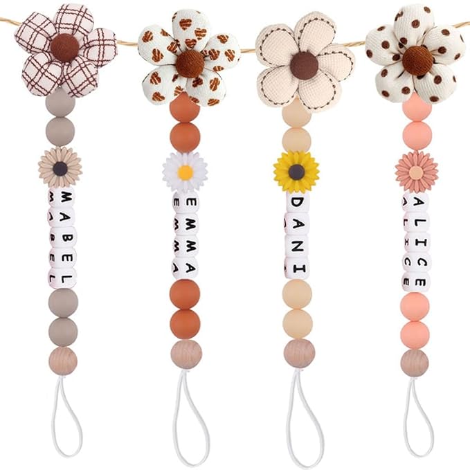 Personalized Pacifier Clip with Name for Baby Boys and Girls, Flower Pacifier Clip Personalized Name Pacifier Holder (Flower Clip)