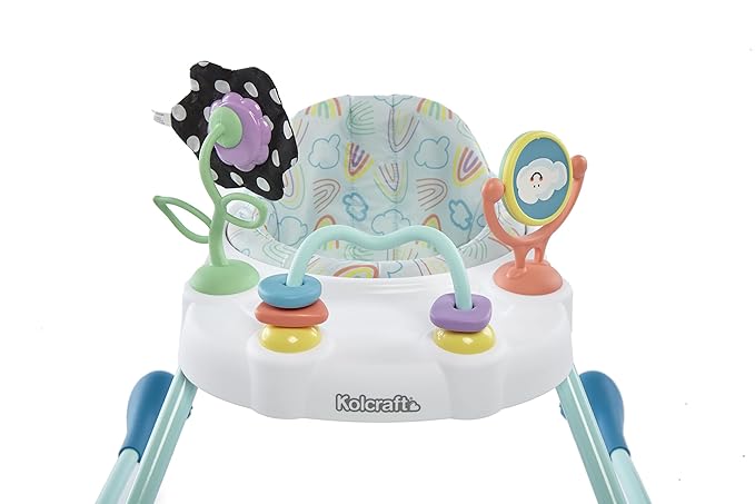 Kolcraft Tiny Steps Too 2-Stage Infant Baby Push Walker with Wheels, Seated or Walk Behind, Entertaining Developmental Learning Activities for Toddlers Boys & Girls Sturdy Frame - Clouds Rainbows