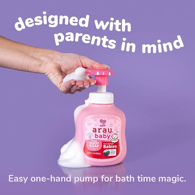 Arau Baby Foam Body Soap Lavender Scent, Natural Plant Based Baby Wash, No Artificial Fragrance or Additives, Gentle for Baby’s Sensitive Skin, Nourishing and Easy Rinse, 15.21 Fl Oz, 3 Pack