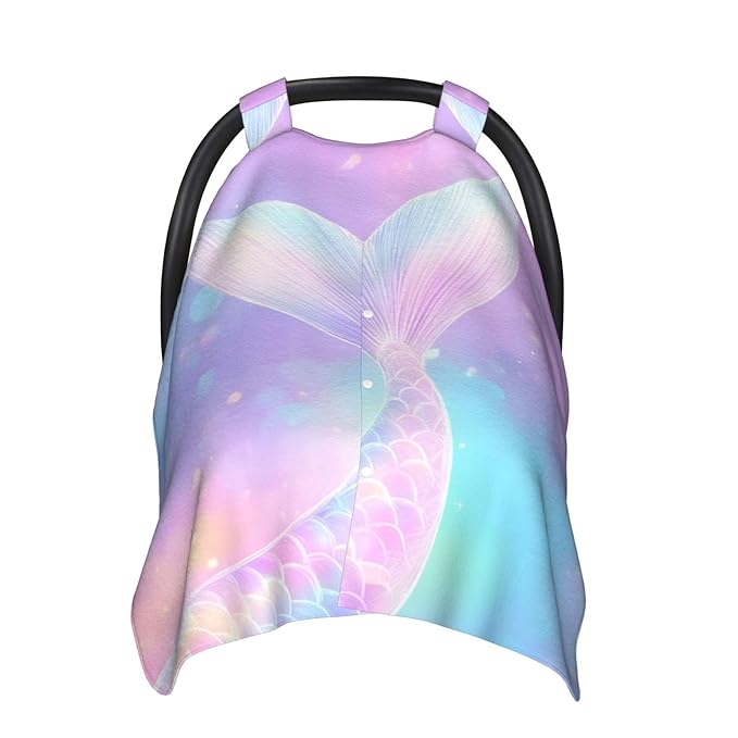 KiuLoam Mermaid Fish Tail Baby Car Seat Canopy, Nursing Cover Breastfeeding Scarf, Stretchy Soft Breathable Infant Carseat Cover for Babies Boys Girls