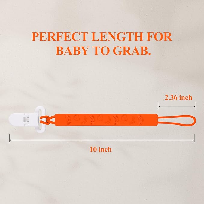 One Piece Design Silicone Pacifier Clip Holder for Baby Boys and Girls,Pack of 4 Flexible Paci Leash,Binky Clips,Newborn Essentials (Fruits, Pink)