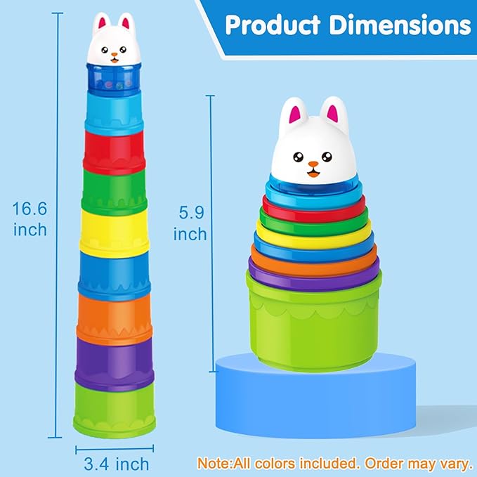 WEEJOYGAM Baby Stacking Cups, Nesting Stacking Toys for Toddlers 1-3 Montessori Toys for 1 Year Old Girl Boy Easter Basket Stuffers Birthday Gift 0-6 6-12 Month Cause and Effect Color Stack Blocks Set