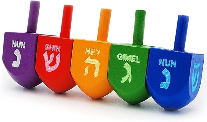 50-Pack Wood Multi-Colored Dreidels Medium Sized Hanukkah Draydels with English Transliteration (50-Pack)