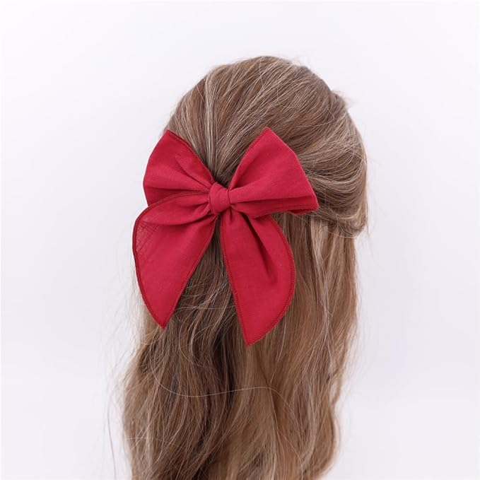 3 Styles Hair Bow Clips for Little Girls Toddler Baby Mom Women Hair Barrettes Accessories 4 Pcs Cotton Linen Bows Scarlet