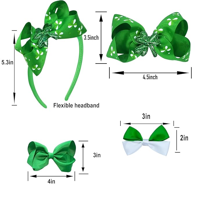 7Pcs St. Patrick's Day Hair Bows Clips for Girls Hair Accessories Toddler Bows for Girls Kids(Green)