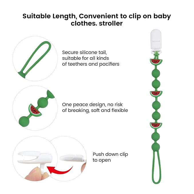 Cute Animal Baby Food Grade Silicone Teether Toy with One Piece Design Pacifier Clip Holder,Teething Pain Relief Toys Gift Set for 3 Months+ Boys and Girls,Freezer Safe,BPA Free (Watermelon)