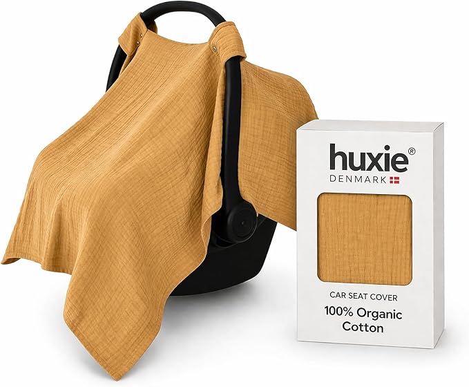 Car Seat Cover Baby - Organic Muslin Cotton - Carseat Canopy - 43" x 32" (Autumn Yellow)