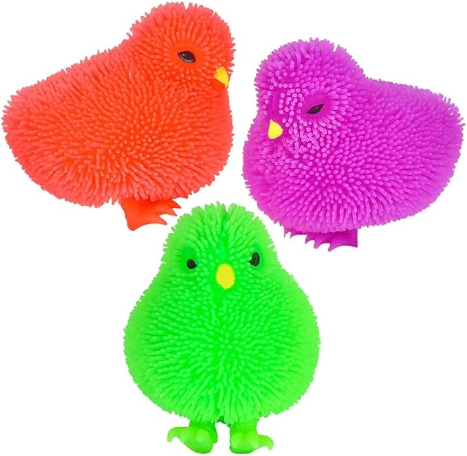 The Dreidel Company Chicken Puffer Rubber Duck Toy Duckies for Kids, Stress Reliever Toy for Kids, Bath Ducky, Birthdays, Baby Showers, Easter Day Activity, 3.25" inches (6-Pack)