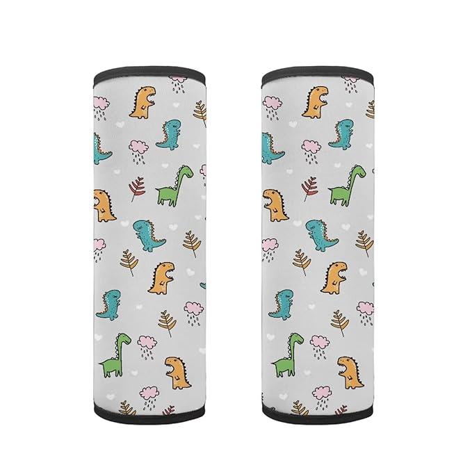 AFPANQZ Kids Cute Car Seat Belt Covers Set Cartoon Dinosuar Auto Seatbelt Soft Cushion Pad 2 Pieces Set Shoulder Protetion Car Seats Covers Interior Accessories Universal Fit