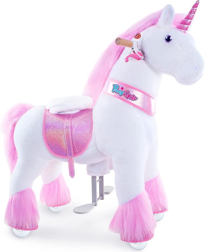 PonyCycle Ride on Unicorn Classic Model U (with Brake/ 36" Height/Size 4 for Age 4-7) Toddler Pink Horse Ride on Toys for Girls Ride on Horse Plush Ux402